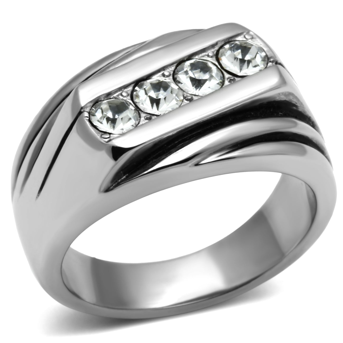 LO5TK596 - High polished (no plating) Stainless Steel Ring with AAA Grade CZ in Clear-0