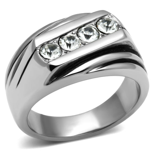 LO5TK596 - High polished (no plating) Stainless Steel Ring with AAA Grade CZ in Clear-0