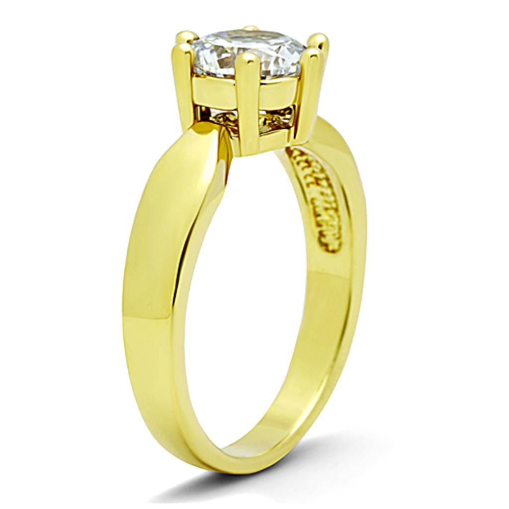 TK071G - IP Gold(Ion Plating) Stainless Steel Ring with AAA Grade CZ in Clear-3