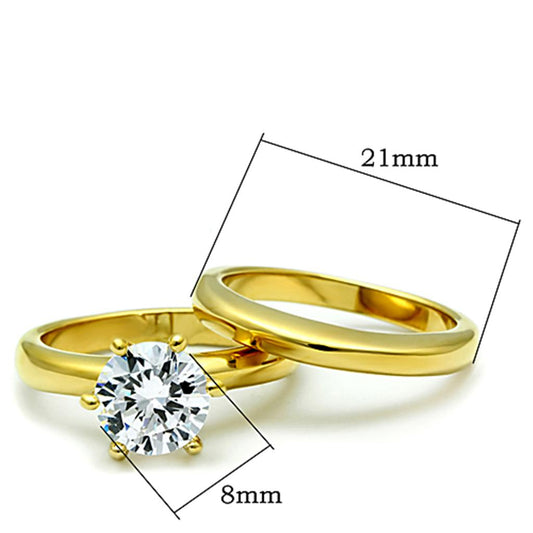 TK097G - IP Gold(Ion Plating) Stainless Steel Ring with AAA Grade CZ in Clear-1