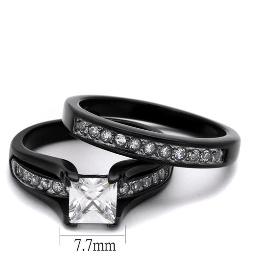 TK0W383J - Two-Tone IP Black Stainless Steel Ring with AAA Grade CZ in Clear-1
