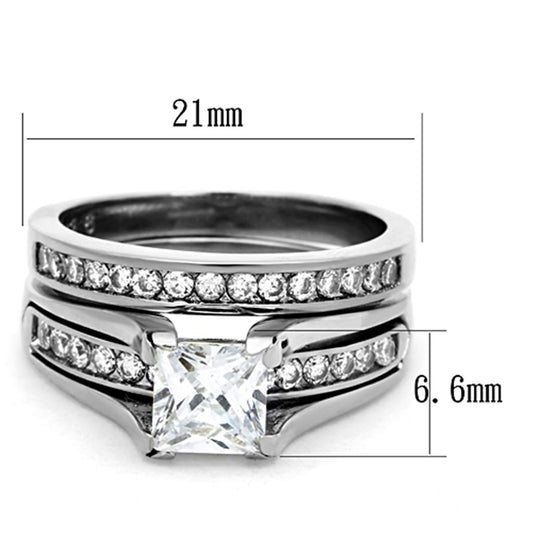 TK0W383 - High polished (no plating) Stainless Steel Ring with AAA Grade CZ in Clear-1