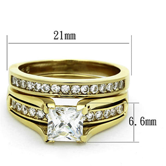 TK0W384 - IP Gold(Ion Plating) Stainless Steel Ring with AAA Grade CZ in Clear-1