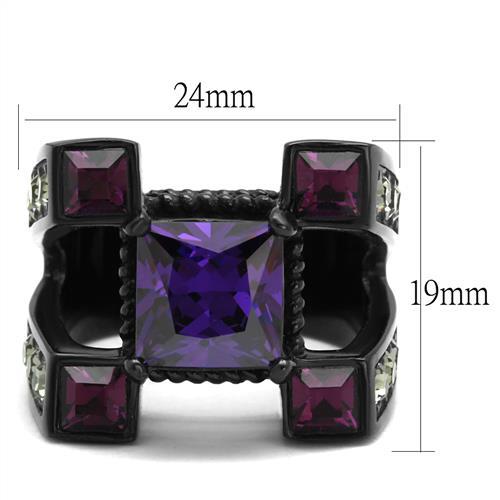 TK1072J - IP Black(Ion Plating) Stainless Steel Ring with AAA Grade CZ in Amethyst-1
