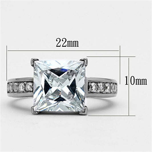 TK1081 - High polished (no plating) Stainless Steel Ring with AAA Grade CZ in Clear-1