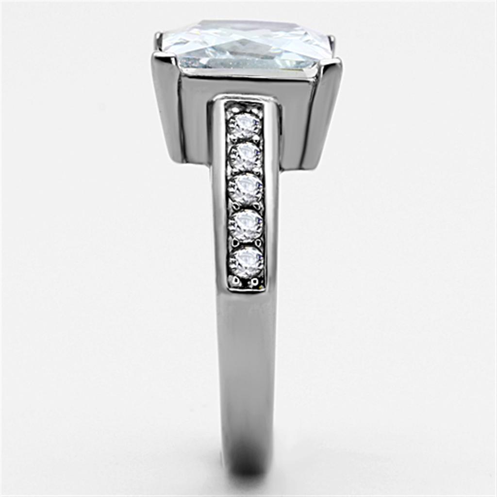 TK1081 - High polished (no plating) Stainless Steel Ring with AAA Grade CZ in Clear-3
