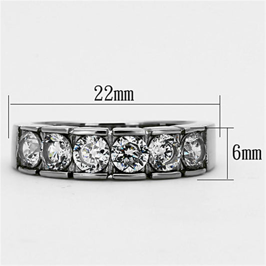 TK1082 - High polished (no plating) Stainless Steel Ring with AAA Grade CZ in Clear-1