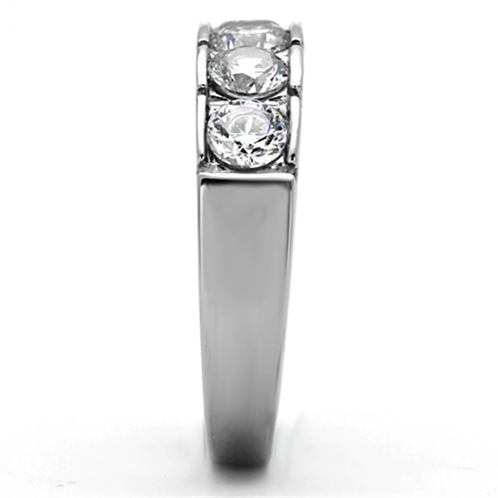 TK1082 - High polished (no plating) Stainless Steel Ring with AAA Grade CZ in Clear-3