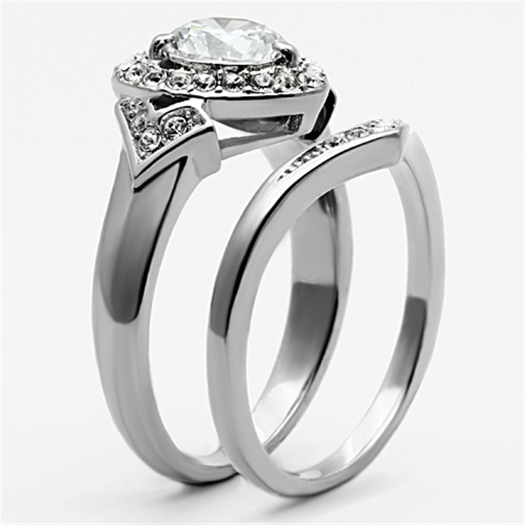 TK1087 - High polished (no plating) Stainless Steel Ring with AAA Grade CZ in Clear-3