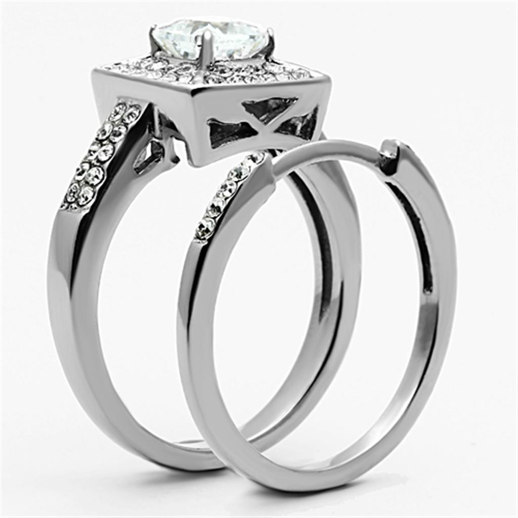 TK1088 - High polished (no plating) Stainless Steel Ring with AAA Grade CZ in Clear-3