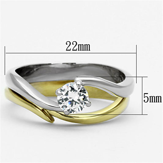 TK1092 - Two-Tone IP Gold (Ion Plating) Stainless Steel Ring with AAA Grade CZ in Clear-1