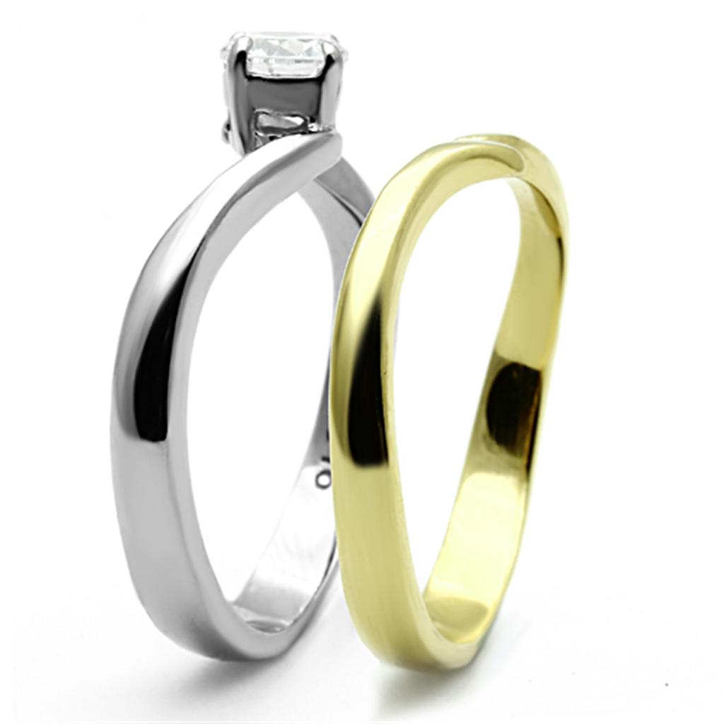 TK1092 - Two-Tone IP Gold (Ion Plating) Stainless Steel Ring with AAA Grade CZ in Clear-3