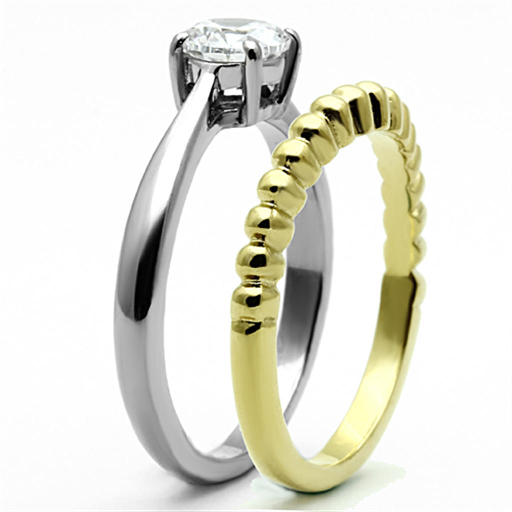 TK1093 - Two-Tone IP Gold (Ion Plating) Stainless Steel Ring with AAA Grade CZ in Clear-3