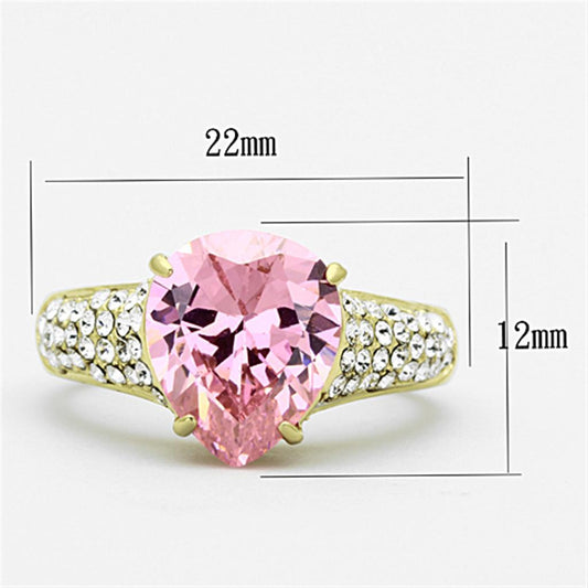 TK1098 - IP Gold(Ion Plating) Stainless Steel Ring with AAA Grade CZ in Rose-1