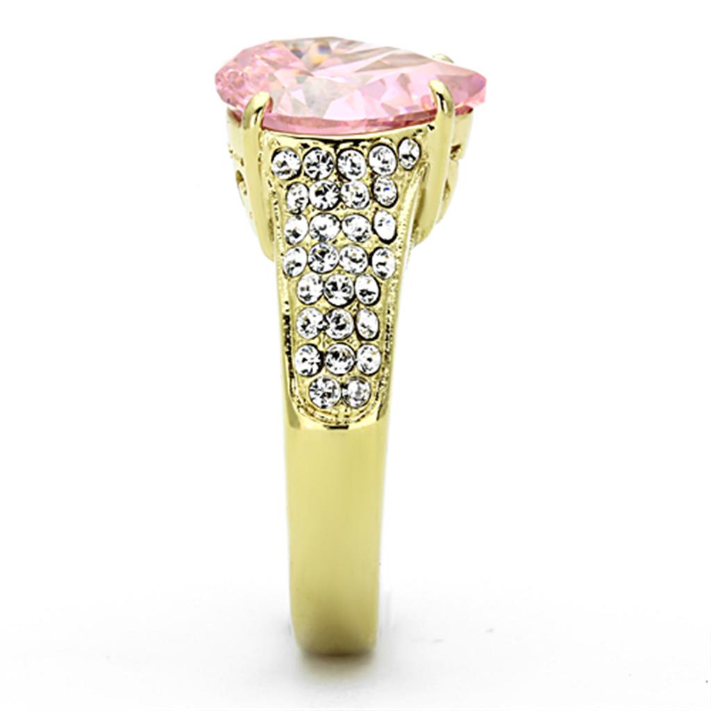 TK1098 - IP Gold(Ion Plating) Stainless Steel Ring with AAA Grade CZ in Rose-3