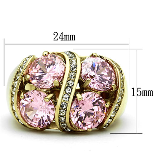 TK1099 - IP Gold(Ion Plating) Stainless Steel Ring with AAA Grade CZ in Rose-1