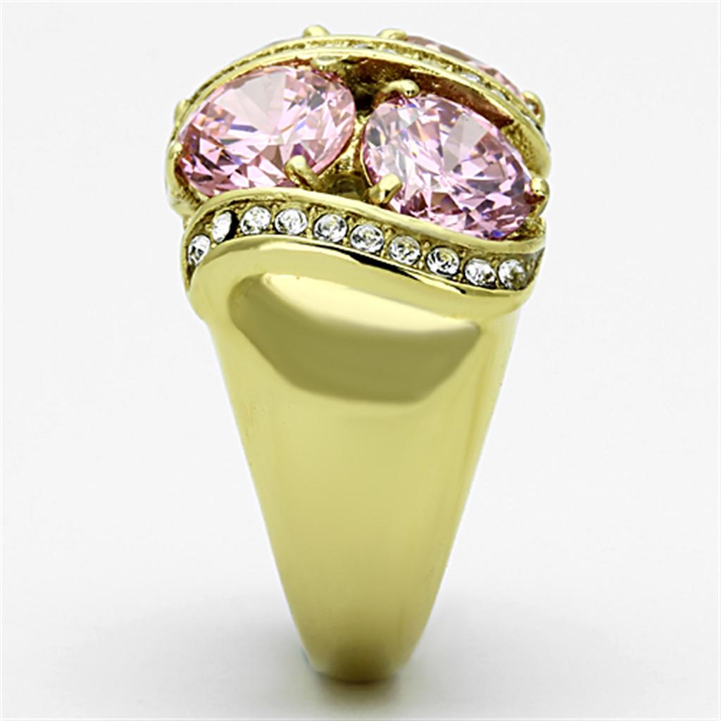 TK1099 - IP Gold(Ion Plating) Stainless Steel Ring with AAA Grade CZ in Rose-3