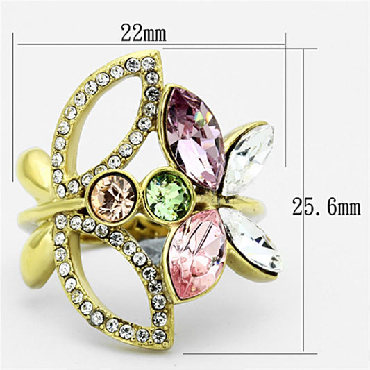 TK1100 - IP Gold(Ion Plating) Stainless Steel Ring with Top Grade Crystal in Multi Color-1