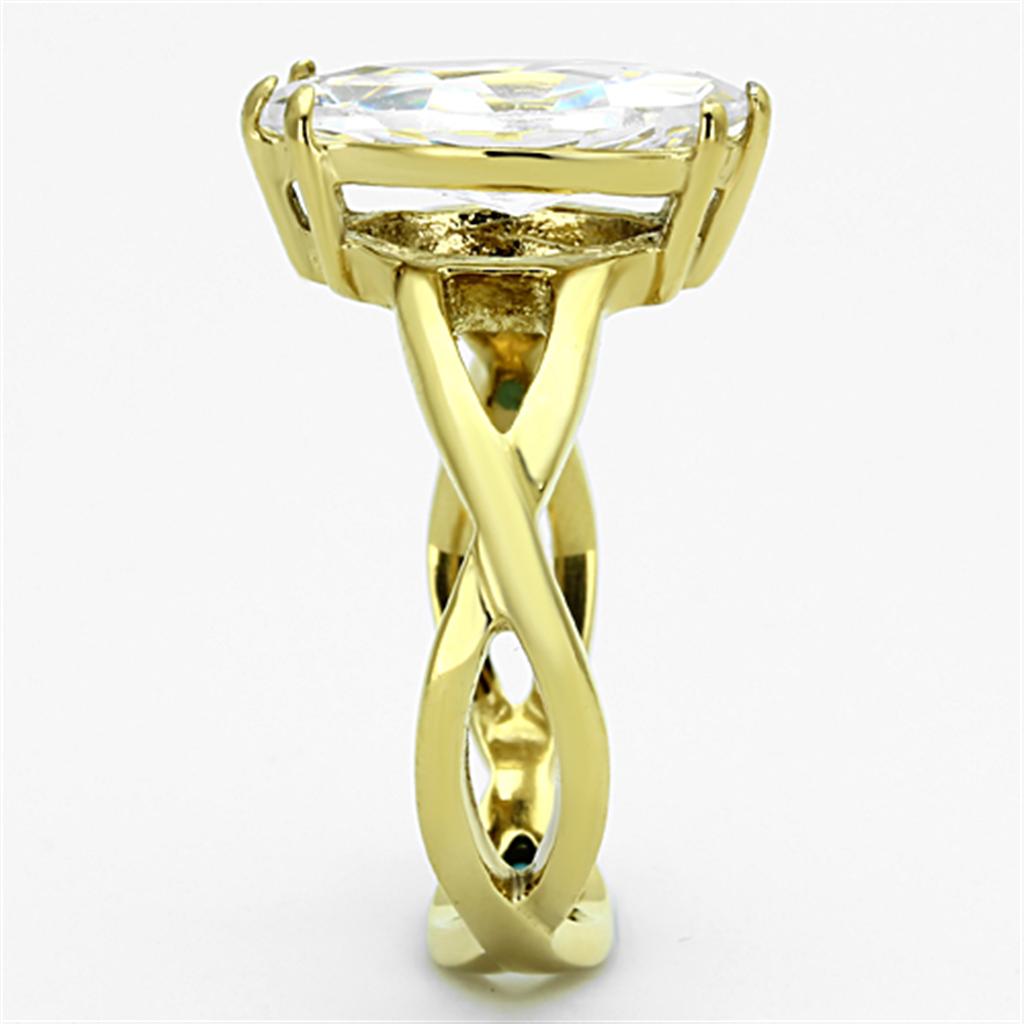 TK1106 - IP Gold(Ion Plating) Stainless Steel Ring with AAA Grade CZ in Clear-3
