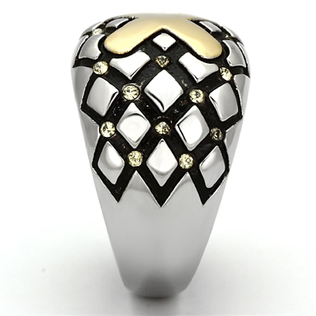 TK1131 - Two-Tone IP Gold (Ion Plating) Stainless Steel Ring with Top Grade Crystal in Citrine Yellow-3