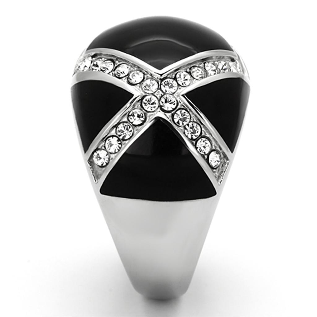 TK1132 - High polished (no plating) Stainless Steel Ring with Top Grade Crystal in Clear-3