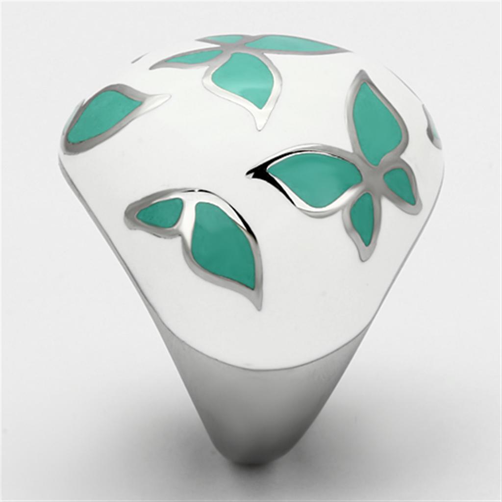 TK1137 - High polished (no plating) Stainless Steel Ring with Epoxy in Emerald-3