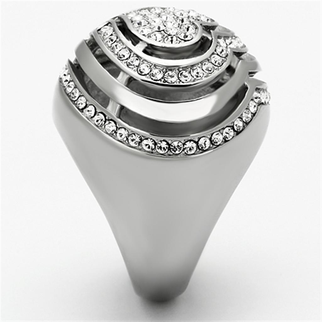TK1141 - High polished (no plating) Stainless Steel Ring with Top Grade Crystal in Clear-3
