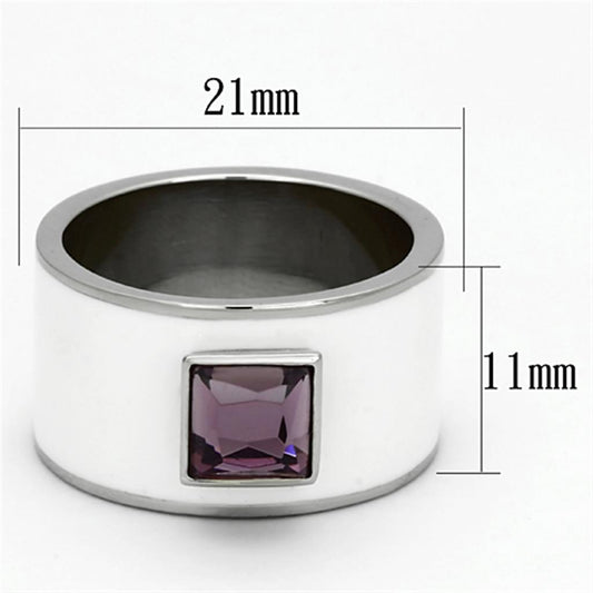TK1142 - High polished (no plating) Stainless Steel Ring with Synthetic Synthetic Glass in Amethyst-1
