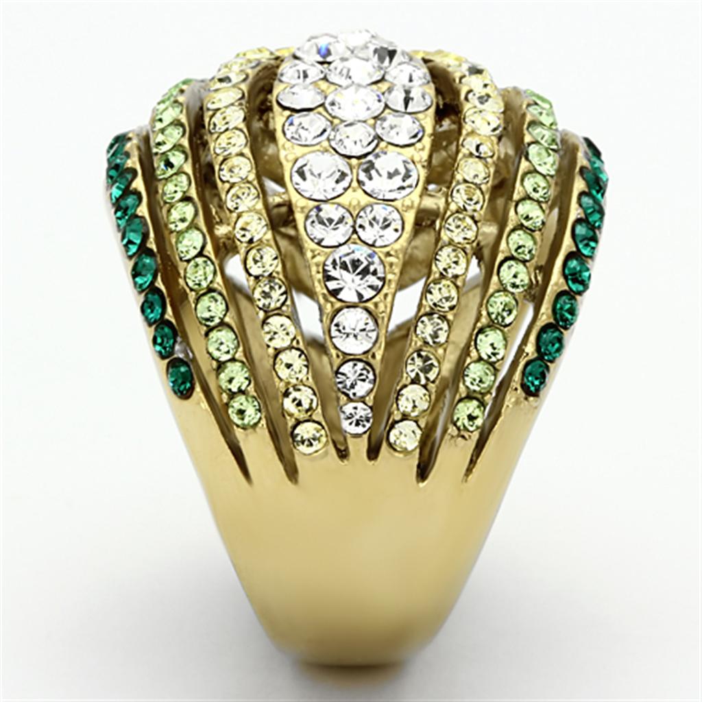 TK1145 - IP Gold(Ion Plating) Stainless Steel Ring with Top Grade Crystal in Multi Color-3