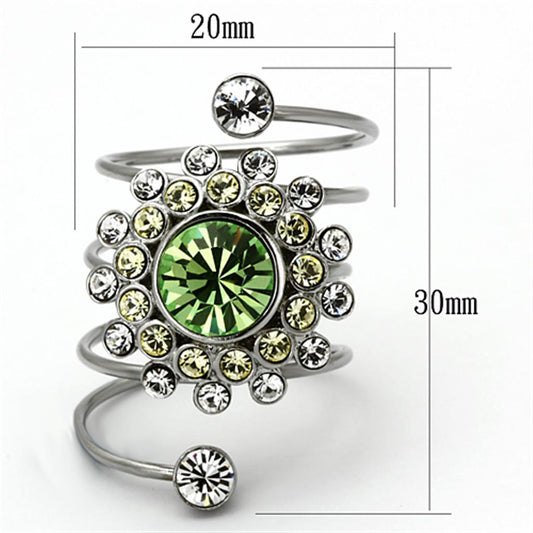 TK1148 - High polished (no plating) Stainless Steel Ring with Top Grade Crystal in Peridot-1