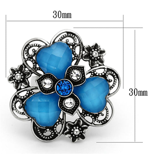 TK1149 - High polished (no plating) Stainless Steel Ring with Synthetic Synthetic Stone in Sea Blue-1