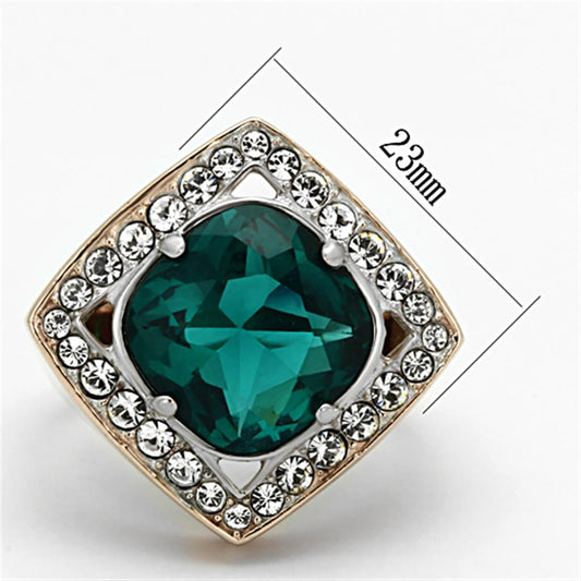TK1160 - Two-Tone IP Rose Gold Stainless Steel Ring with Synthetic Synthetic Glass in Blue Zircon-1