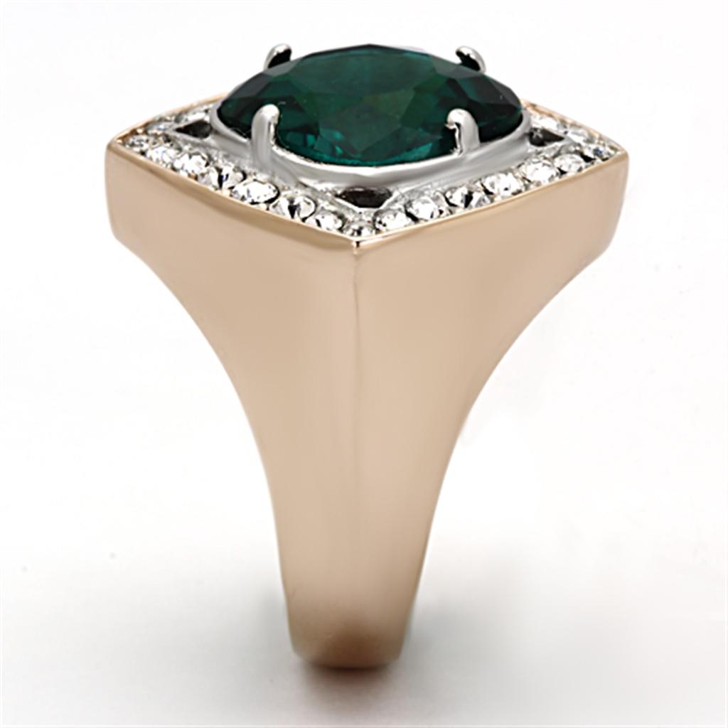 TK1160 - Two-Tone IP Rose Gold Stainless Steel Ring with Synthetic Synthetic Glass in Blue Zircon-3