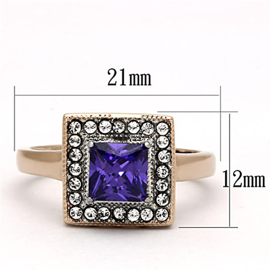 TK1162 - Two-Tone IP Rose Gold Stainless Steel Ring with AAA Grade CZ in Tanzanite-1