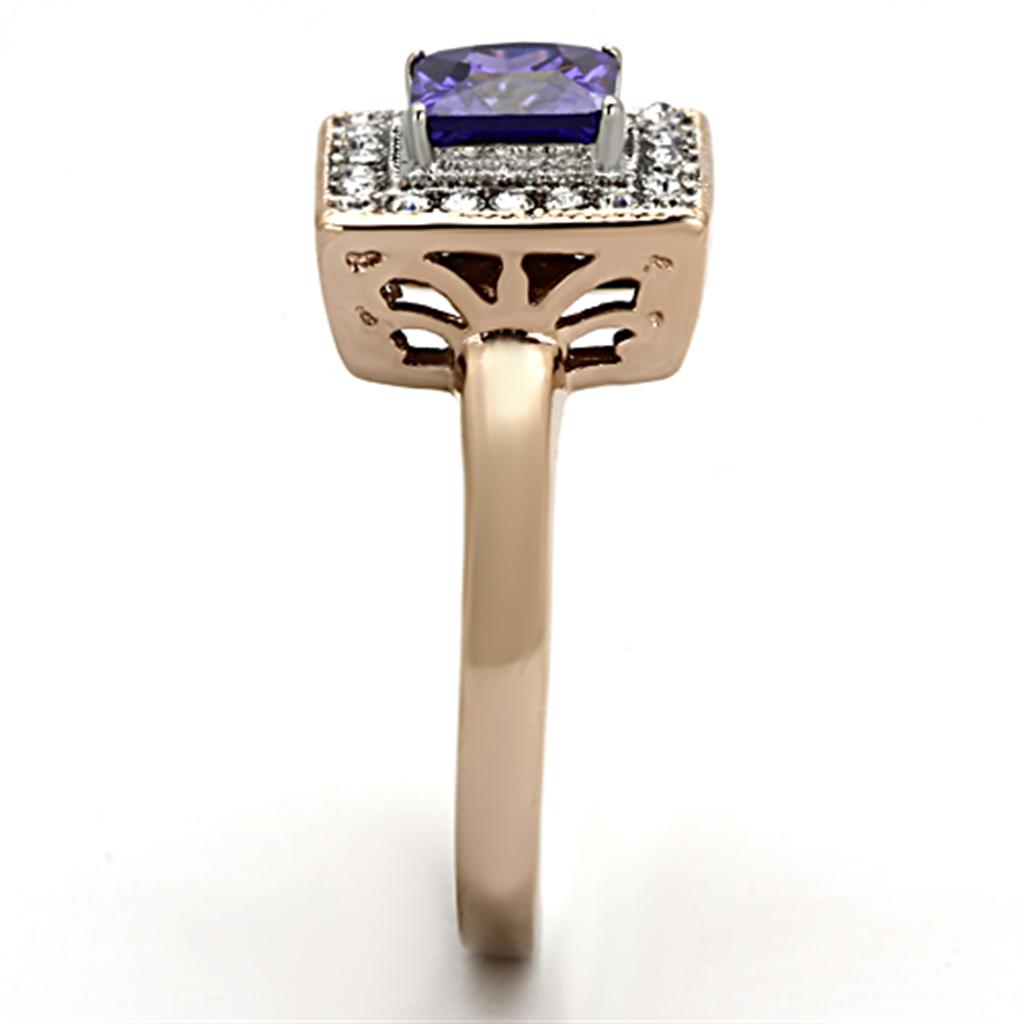 TK1162 - Two-Tone IP Rose Gold Stainless Steel Ring with AAA Grade CZ in Tanzanite-3