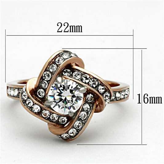 TK1166 - Two-Tone IP Rose Gold Stainless Steel Ring with AAA Grade CZ in Clear-1