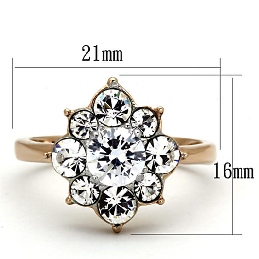 TK1168 - Two-Tone IP Rose Gold Stainless Steel Ring with AAA Grade CZ in Clear-1