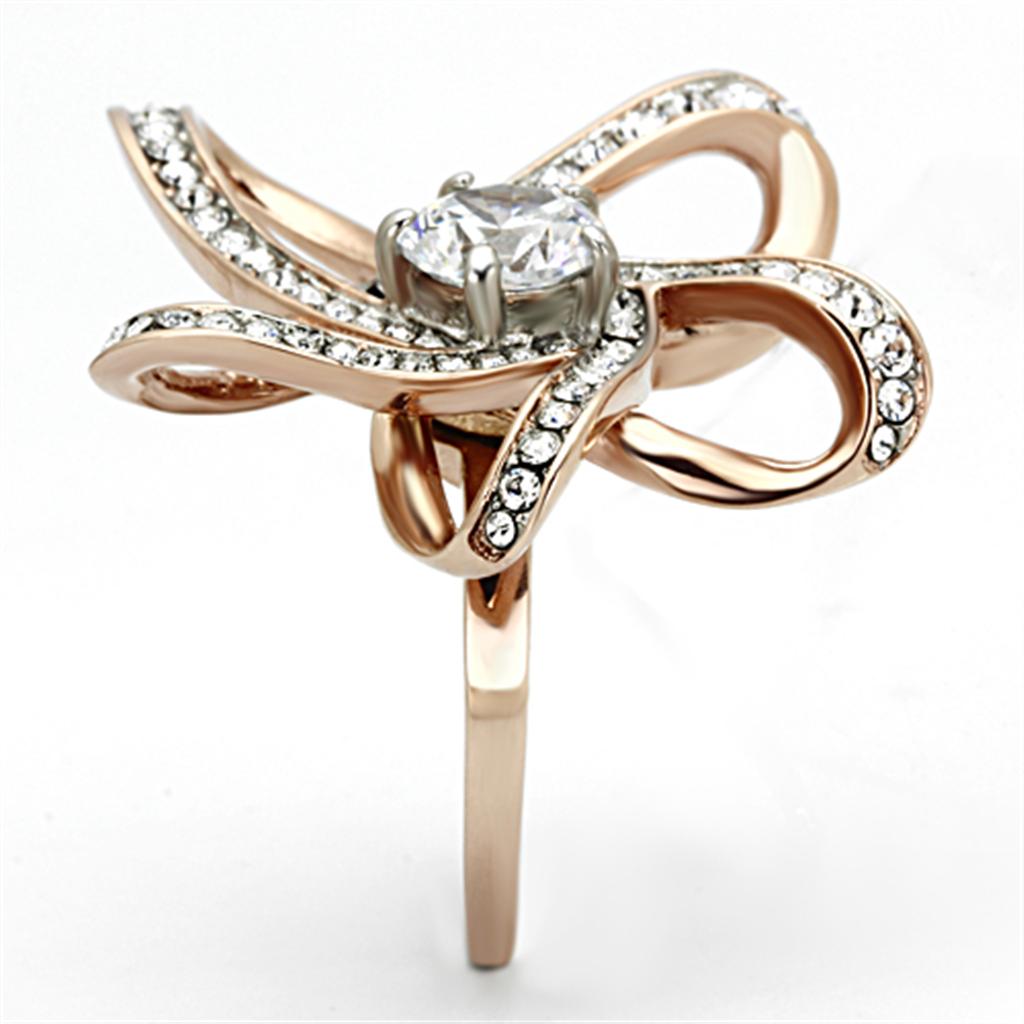 TK1170 - Two-Tone IP Rose Gold Stainless Steel Ring with AAA Grade CZ in Clear-3