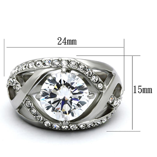 TK1176 - High polished (no plating) Stainless Steel Ring with AAA Grade CZ in Clear-1