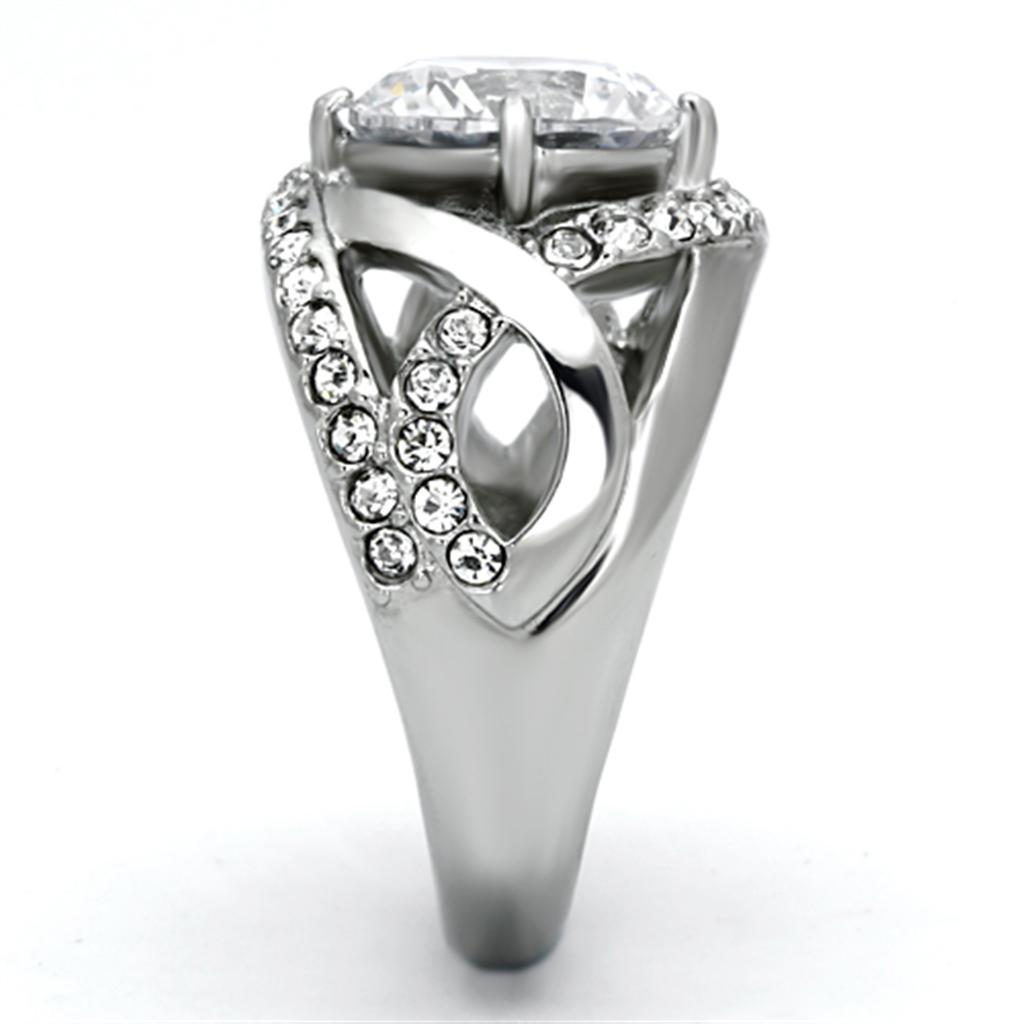 TK1176 - High polished (no plating) Stainless Steel Ring with AAA Grade CZ in Clear-3