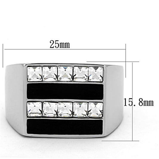 TK1177 - High polished (no plating) Stainless Steel Ring with Top Grade Crystal in Clear-1