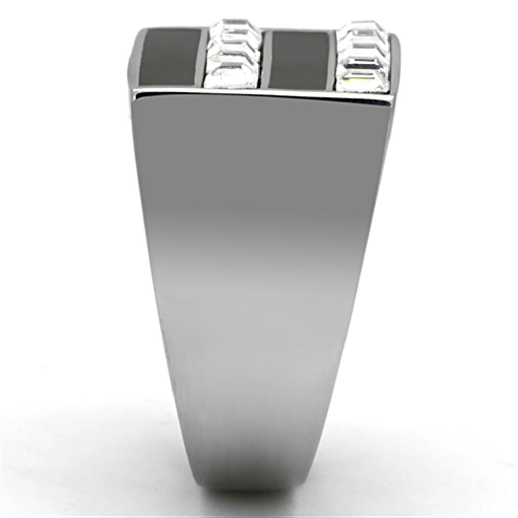 TK1177 - High polished (no plating) Stainless Steel Ring with Top Grade Crystal in Clear-3