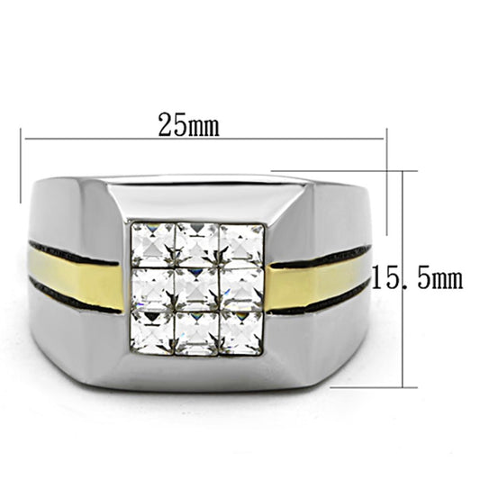 TK1178 - Two-Tone IP Gold (Ion Plating) Stainless Steel Ring with Top Grade Crystal in Clear-1