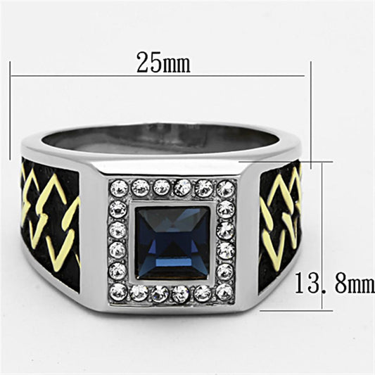 TK1180 - Two-Tone IP Gold (Ion Plating) Stainless Steel Ring with Top Grade Crystal in Montana-1