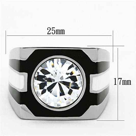 TK1181 - High polished (no plating) Stainless Steel Ring with Top Grade Crystal in Clear-1