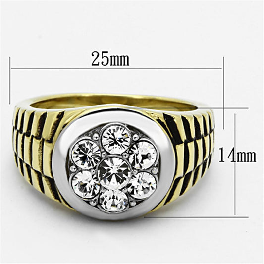 TK1191 - Two-Tone IP Gold (Ion Plating) Stainless Steel Ring with Top Grade Crystal in Clear-1