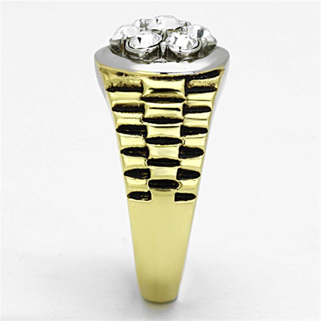 TK1191 - Two-Tone IP Gold (Ion Plating) Stainless Steel Ring with Top Grade Crystal in Clear-3