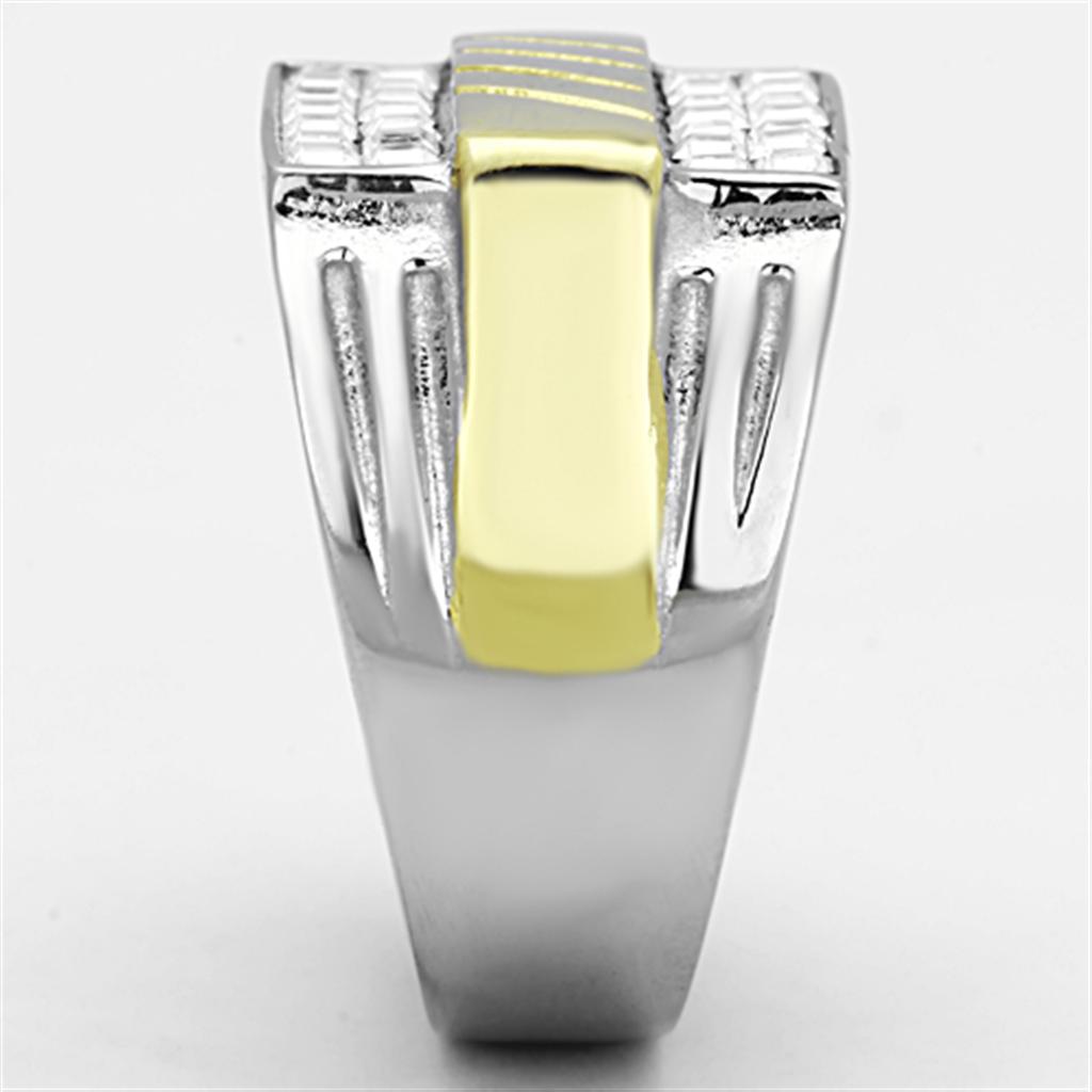 TK1193 - Two-Tone IP Gold (Ion Plating) Stainless Steel Ring with Top Grade Crystal in Clear-3