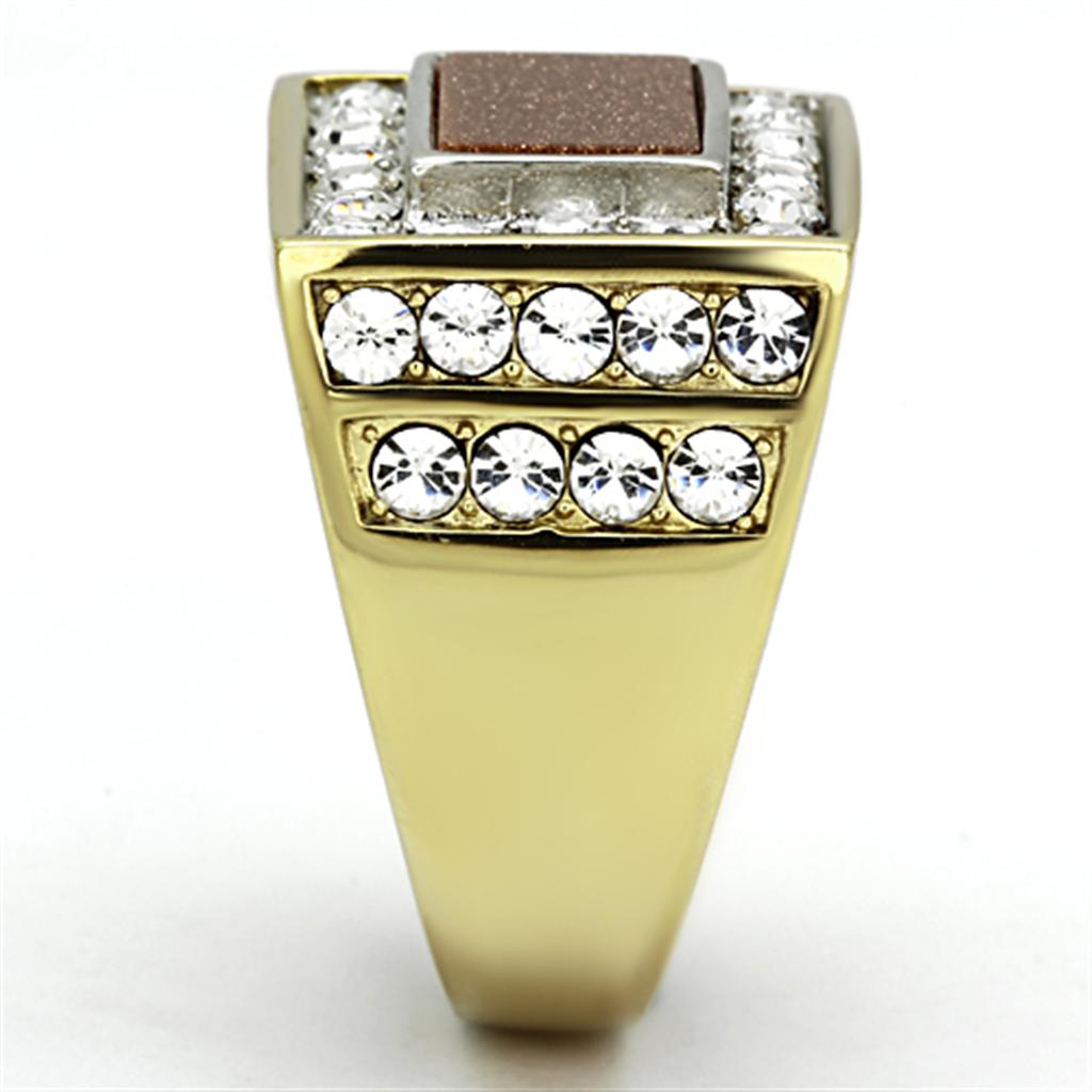 TK1194 - Two-Tone IP Gold (Ion Plating) Stainless Steel Ring with Synthetic Twinkling in Topaz-3