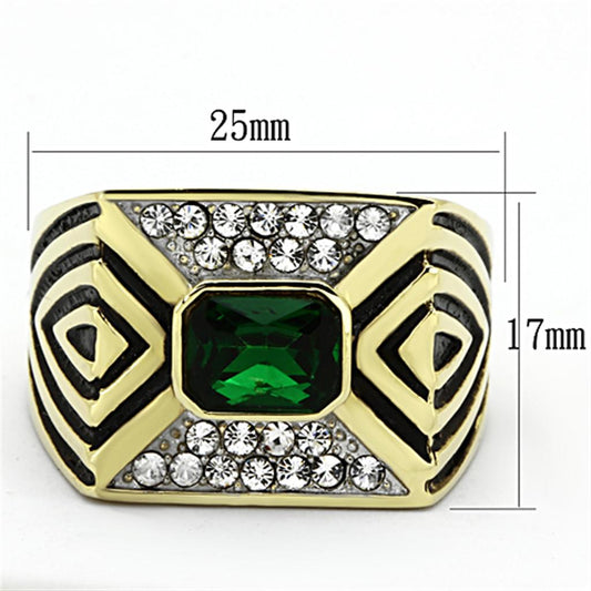 TK1195 - Two-Tone IP Gold (Ion Plating) Stainless Steel Ring with Synthetic Synthetic Glass in Emerald-1